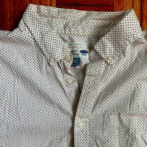White Button Down Shirt w/ Red & Blue pattern